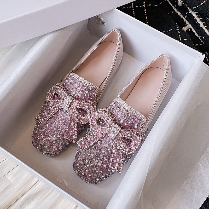 Belifi Crystal Bow Flat Breathable Loafers