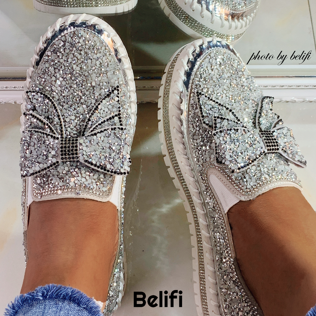 Shining Rhinestone Slip-on Thick Botton Casual Ladies Crystal Shoes