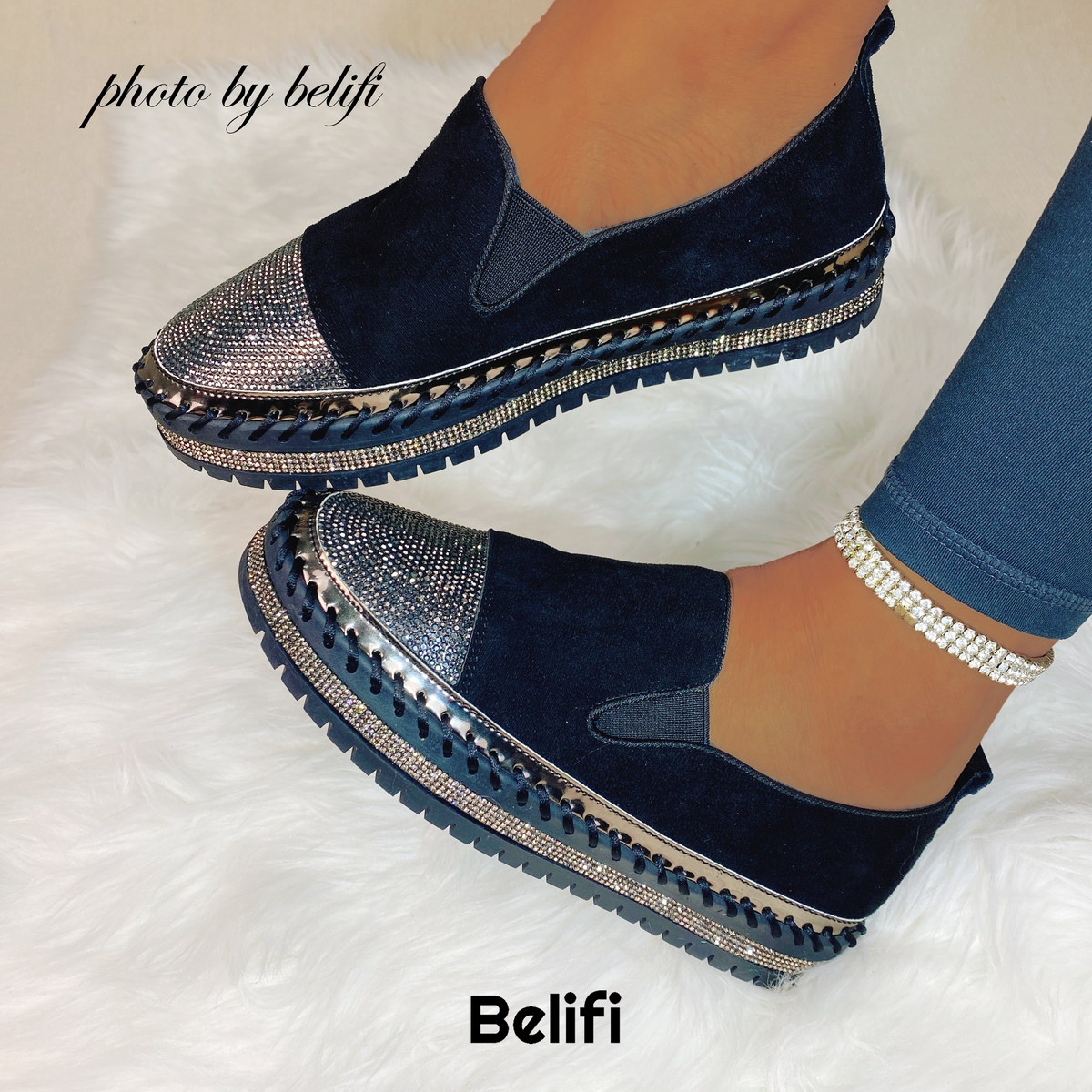 Belifi Platform Versatile Breathable Top Rhinestones Shoes