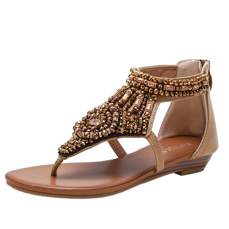 BelifiWedge Rhinestone Roman Sandals