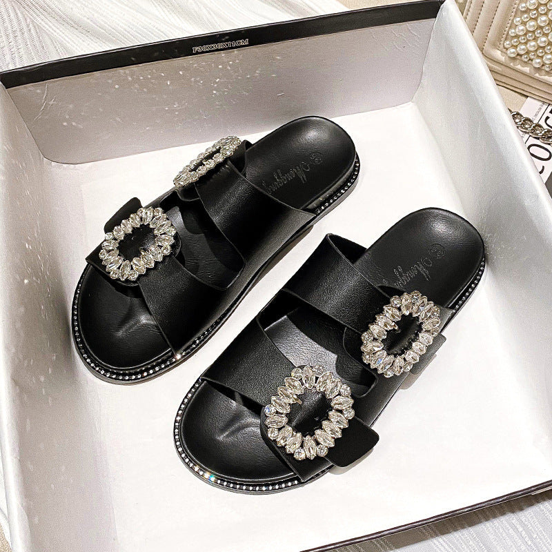 Belifi Buckle Rhinestone Sandals