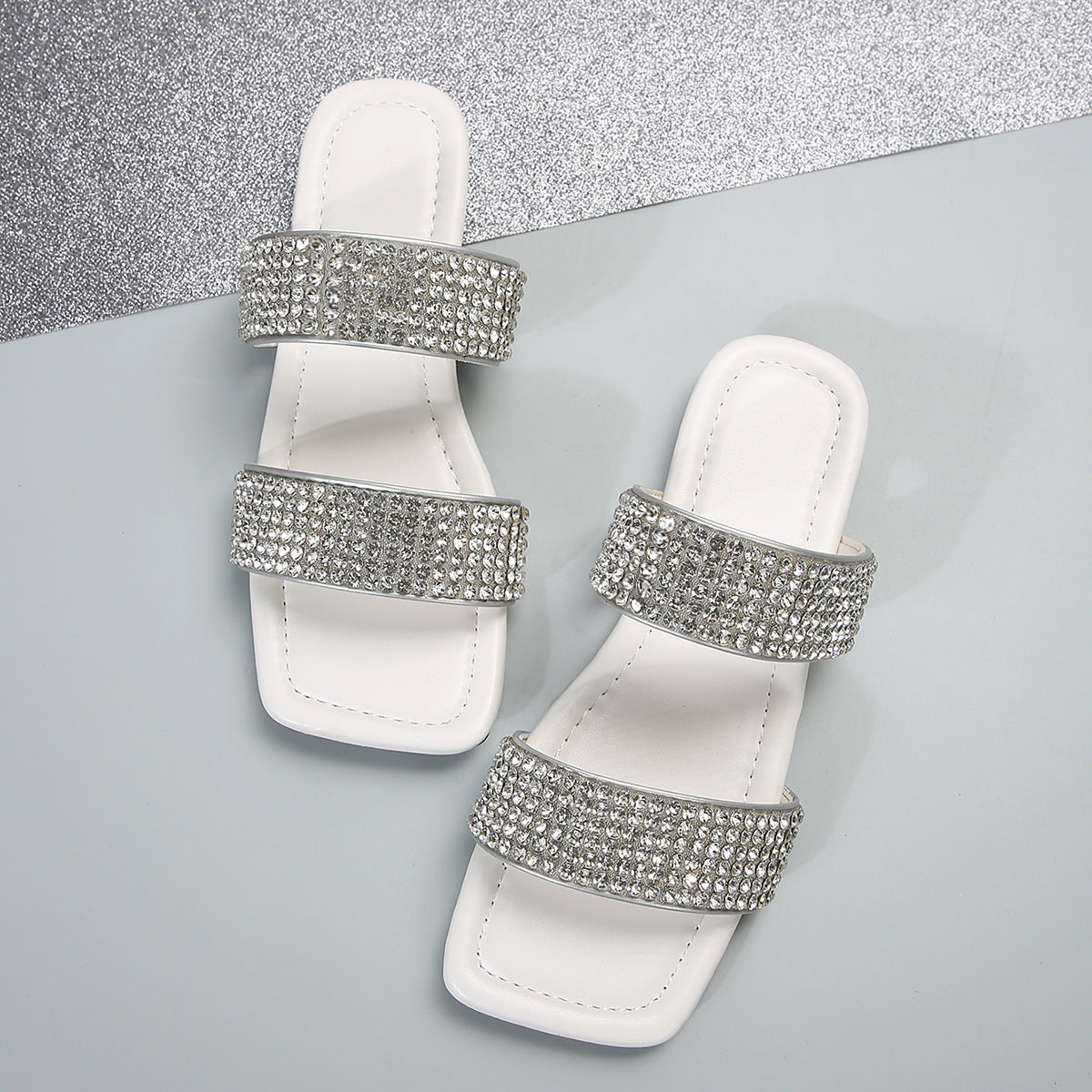 Belifi Rhinestone Flat Beach Roman Slippers