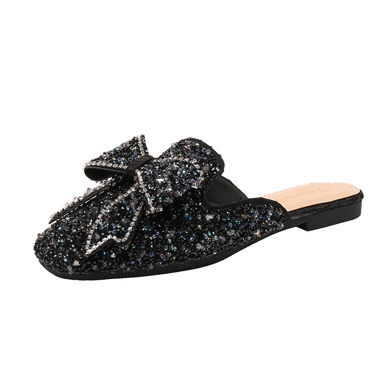 Belifi Bow Rhinestone Flat Sandals