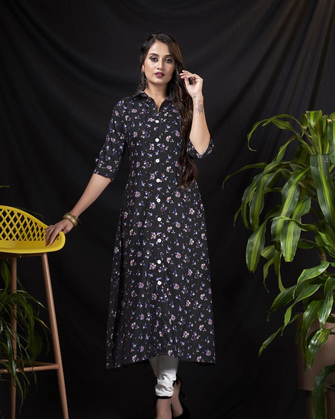 Black And Off White Viscose Long Kurti – Bombay Maroons