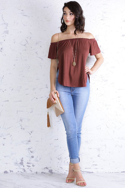 earth tone off the shoulder top 