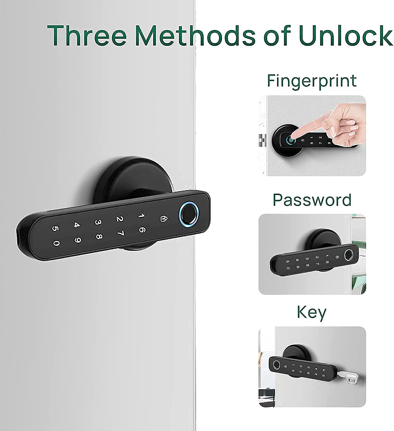 Fingerprint Door Bedroom Lock, 3 in 1 Smart Lock Door with Handle