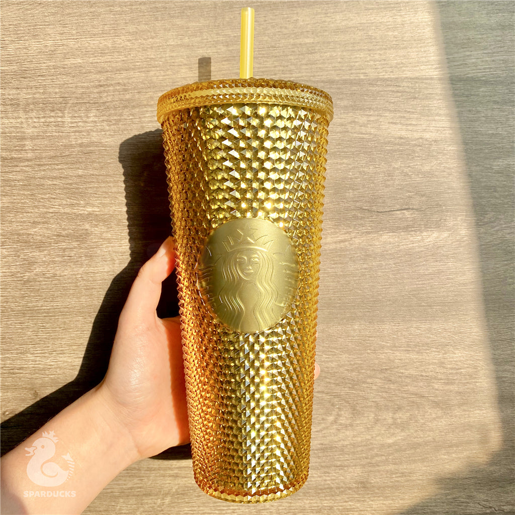 Starbucks 2020 China 24oz Gold Studded Venti Tumbler with Straw 