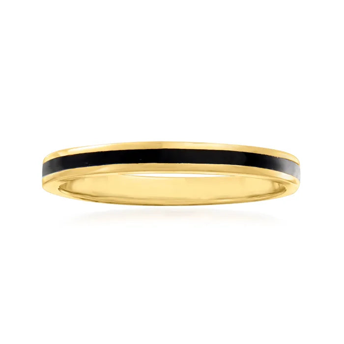 GLAZED NOIRE MINI | 18K Gold 2MM Thin Inlaid Black Lacquer Enamel Stacker Ring