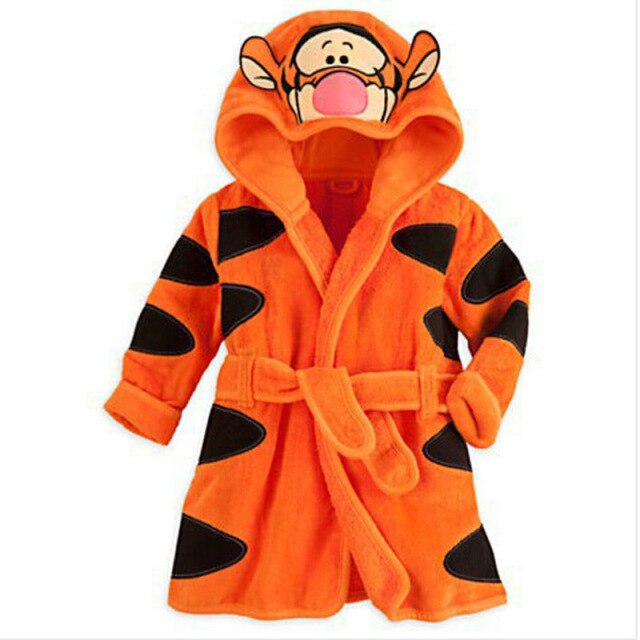Kids Winter Flannel Bathrobe Orange Warm Pajama Nightwear Sleepwear Kimono Robes for Boys