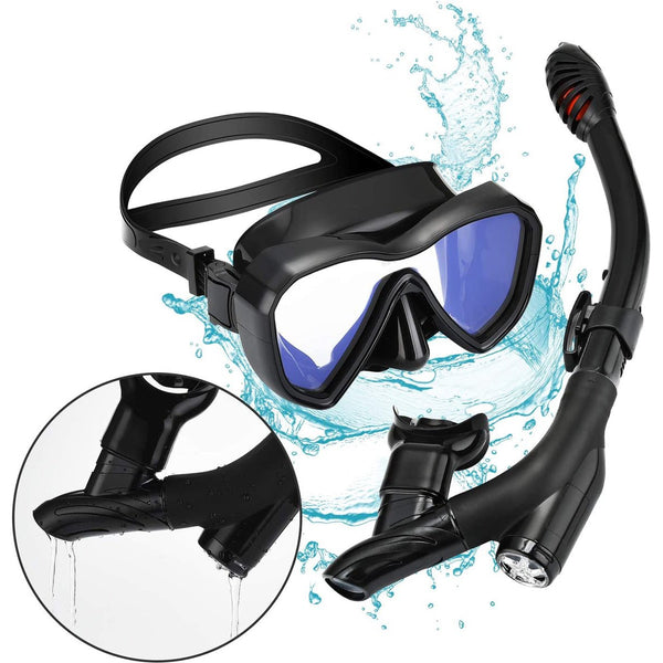 2 Delig - Snorkel Set - Anti- Condens Panoramisch Snorkel Masker Anti- Lek Snorkel Slang Uitrusting - Voor Volwassenen - Gehard Glas Duikbril En Snorkel Combo - Zwart