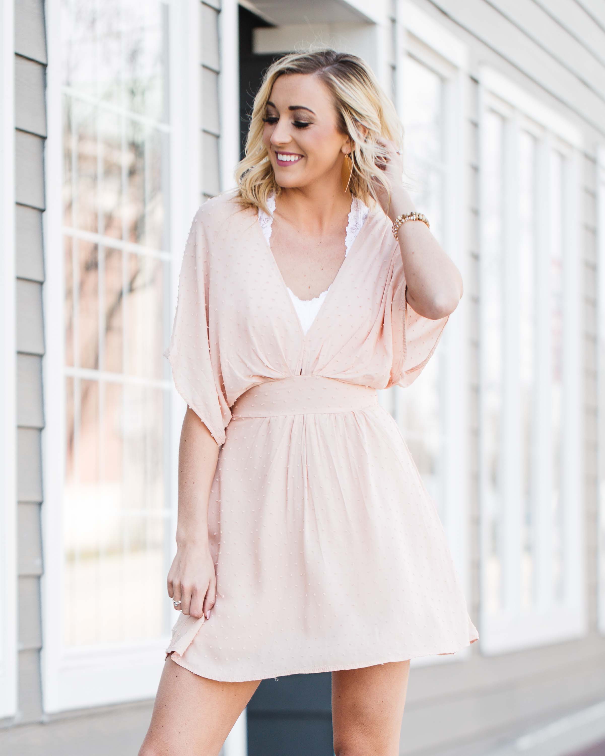 Blush Swiss Dot Kimono Dress