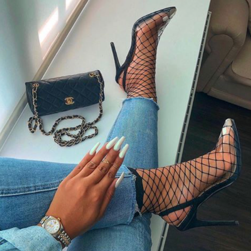 juan fishnet perspex heel