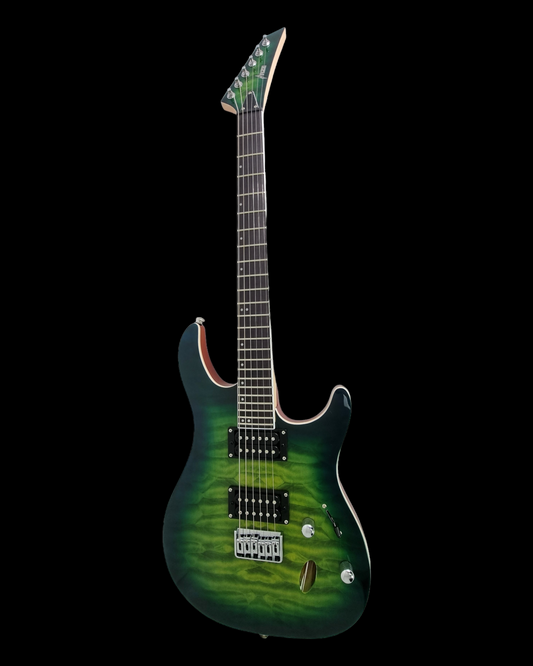 Haze HH Maple Neck Quilted Art HRG Electric Guitar - Green PRESTIGETGR