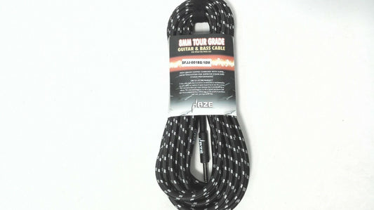 Haze Tour Grade Braided Tweed Guitar/Instrument Cable/Lead,3m,6m,10m,15m Black+Silver SFJJ-001