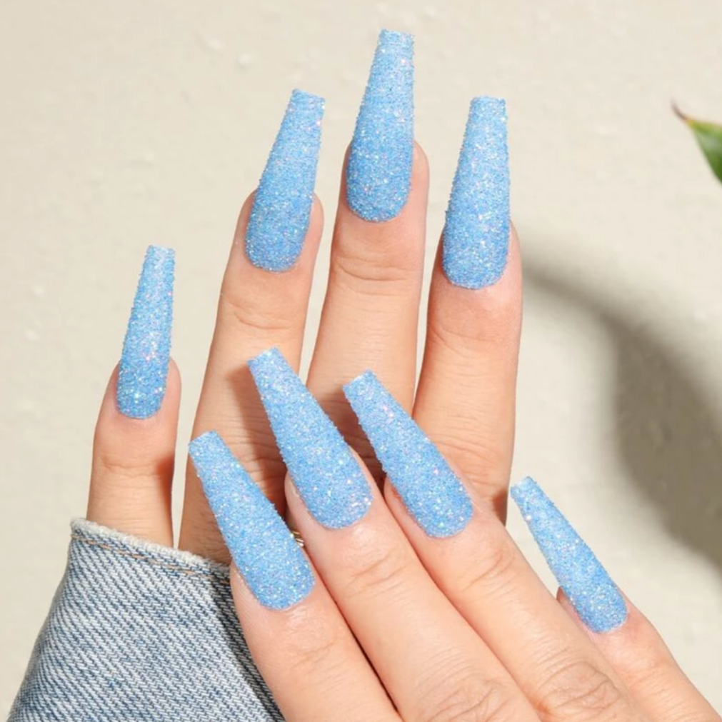Cayo Eso moral Blue Glitter | Long Baby Blue Glitter Nails