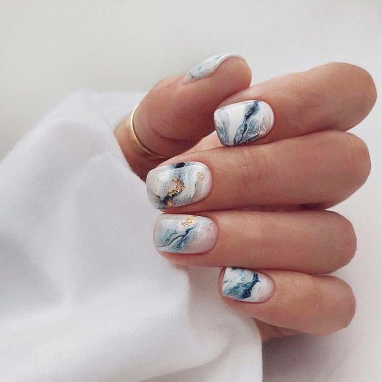 blue and white nail designs