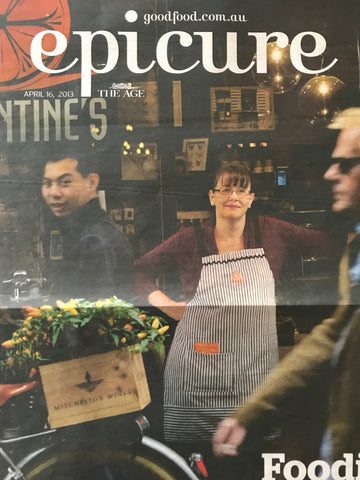 Crumbz Craft apron on front cover of Epicure July 2016