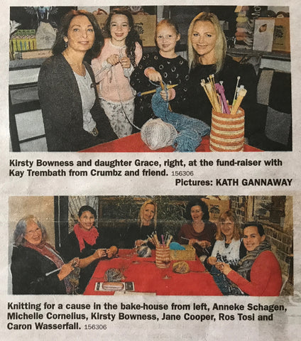 Yarn the Night Away Mail newspaper article about Crumbz Craft raising money for cystic fibrosis