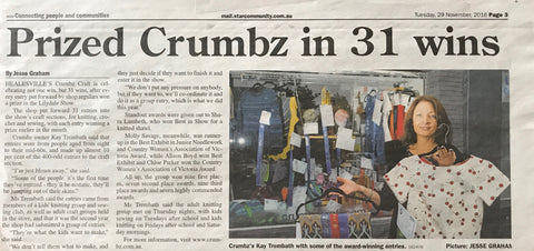 Mail Newspaper article about Crumbz Craft record 31 awards at Lilydale Show