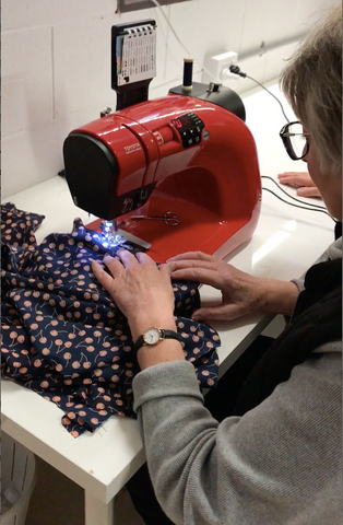 Margaret having a sewing lesson at Crumbz Craft