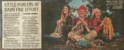 Herald Sun article featuring Crumbz Craft Yarn-a-Thon for FCAV - May 2017