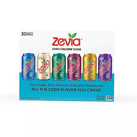 Zevia Zero Calorie Soda Variety Pack (12 fl. oz., 30 pk.)