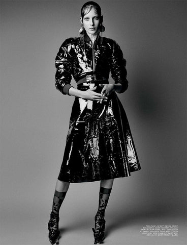 Ozone Design's black floral damask sheer knee high featured in interview magazine