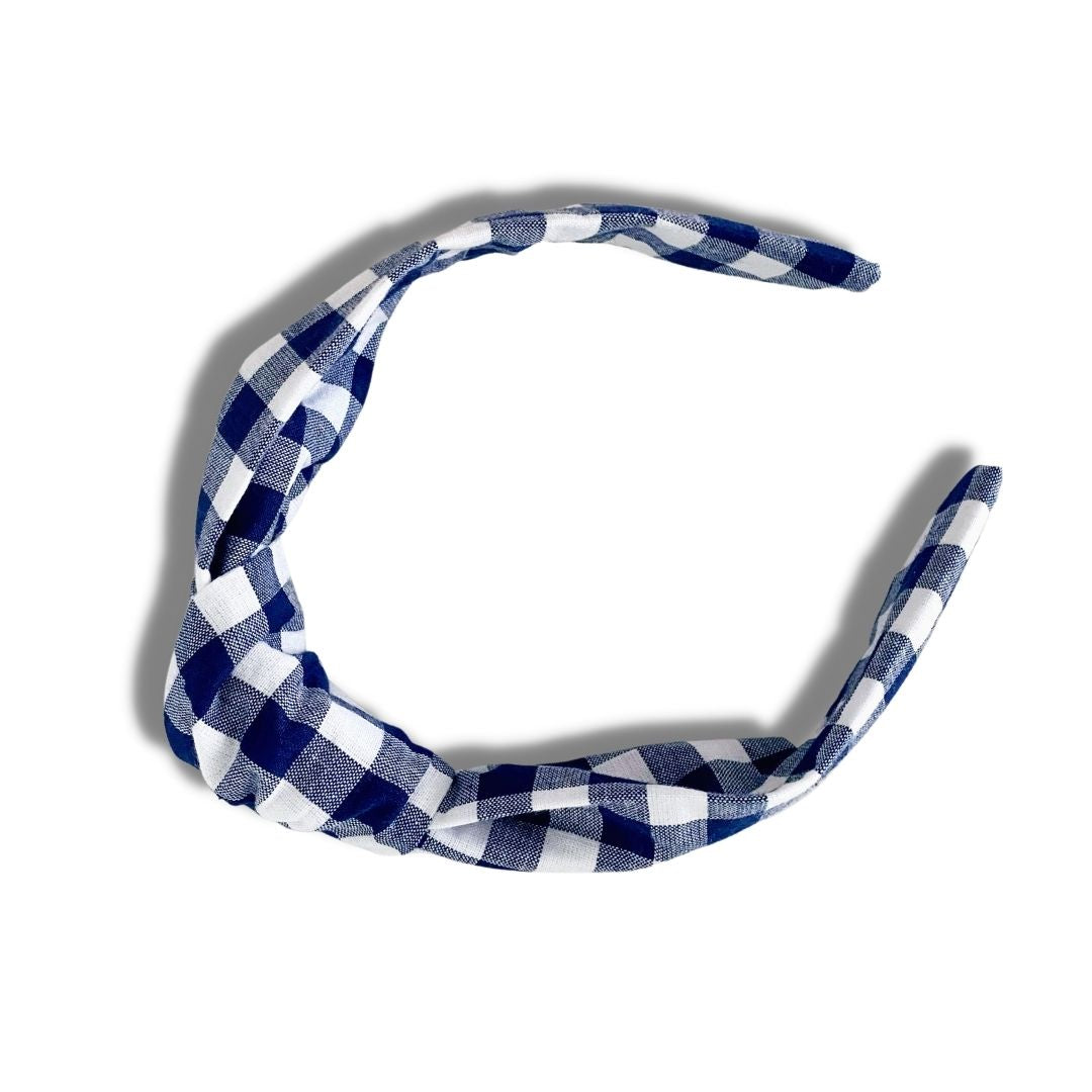 : : All Sizes available from Preemie to Adult Navy Gingham Ruffled Headband 