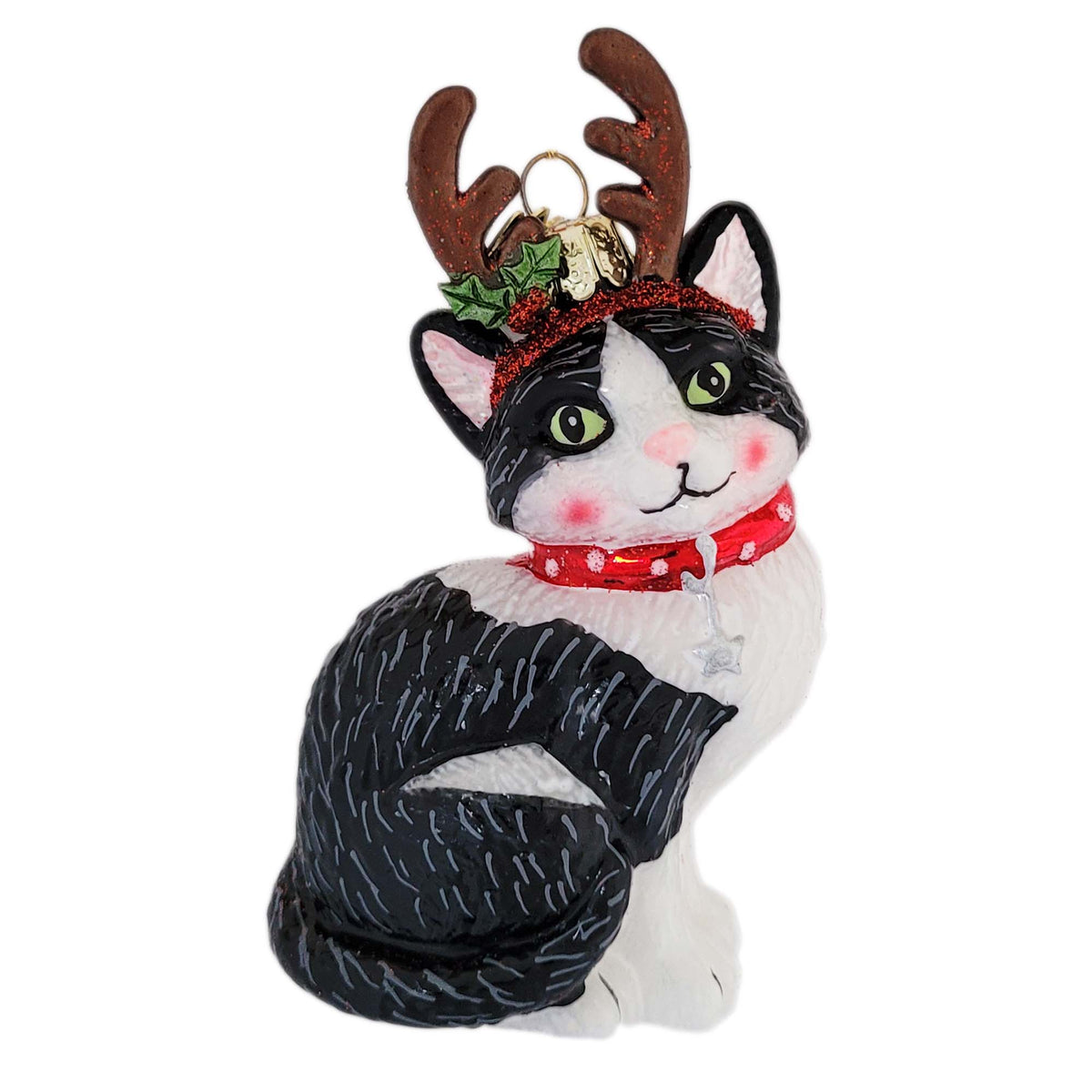 Katte med rensdyrgevir - julekugler - julepynt - glas juletræspynt – Hollymoods