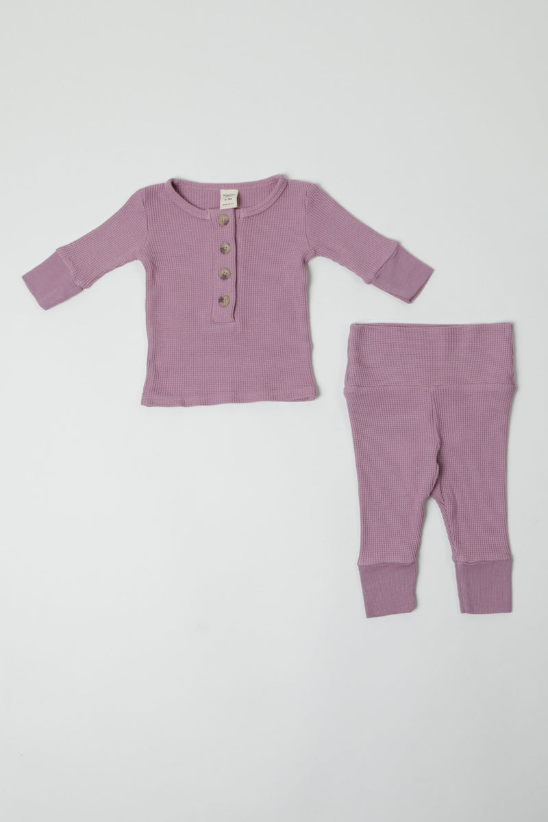 BEATRICE || THERMAL BABY LONG SLEEVE HENLEY TOP AND BOTTOM SET || LILAS