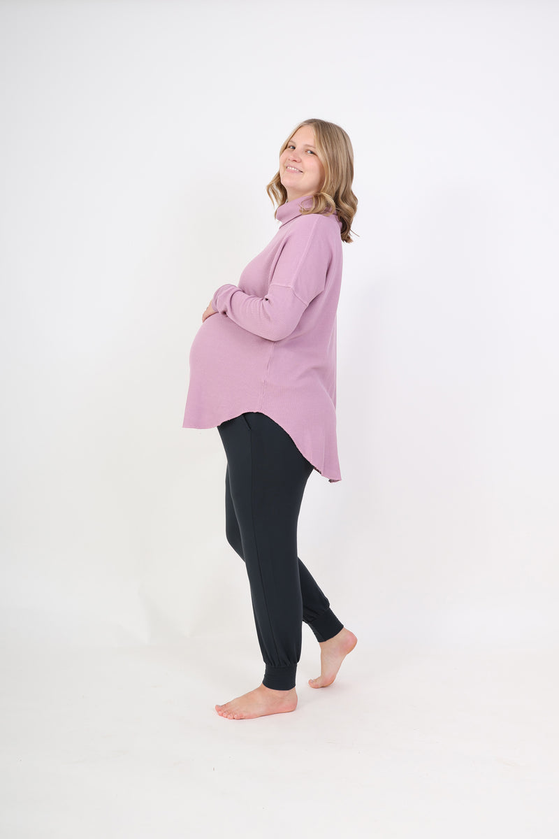 DELILAH || THERMAL LONG SLEEVE COWL NECK MATERNITY TOP || LILAS