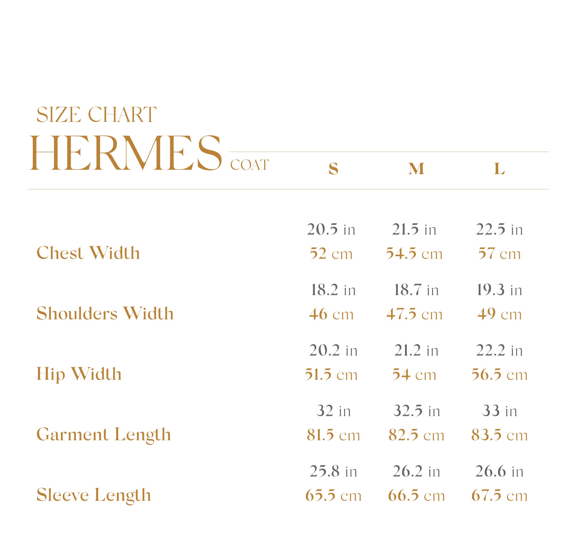 size chart - HERMES COAT - Hera Concept