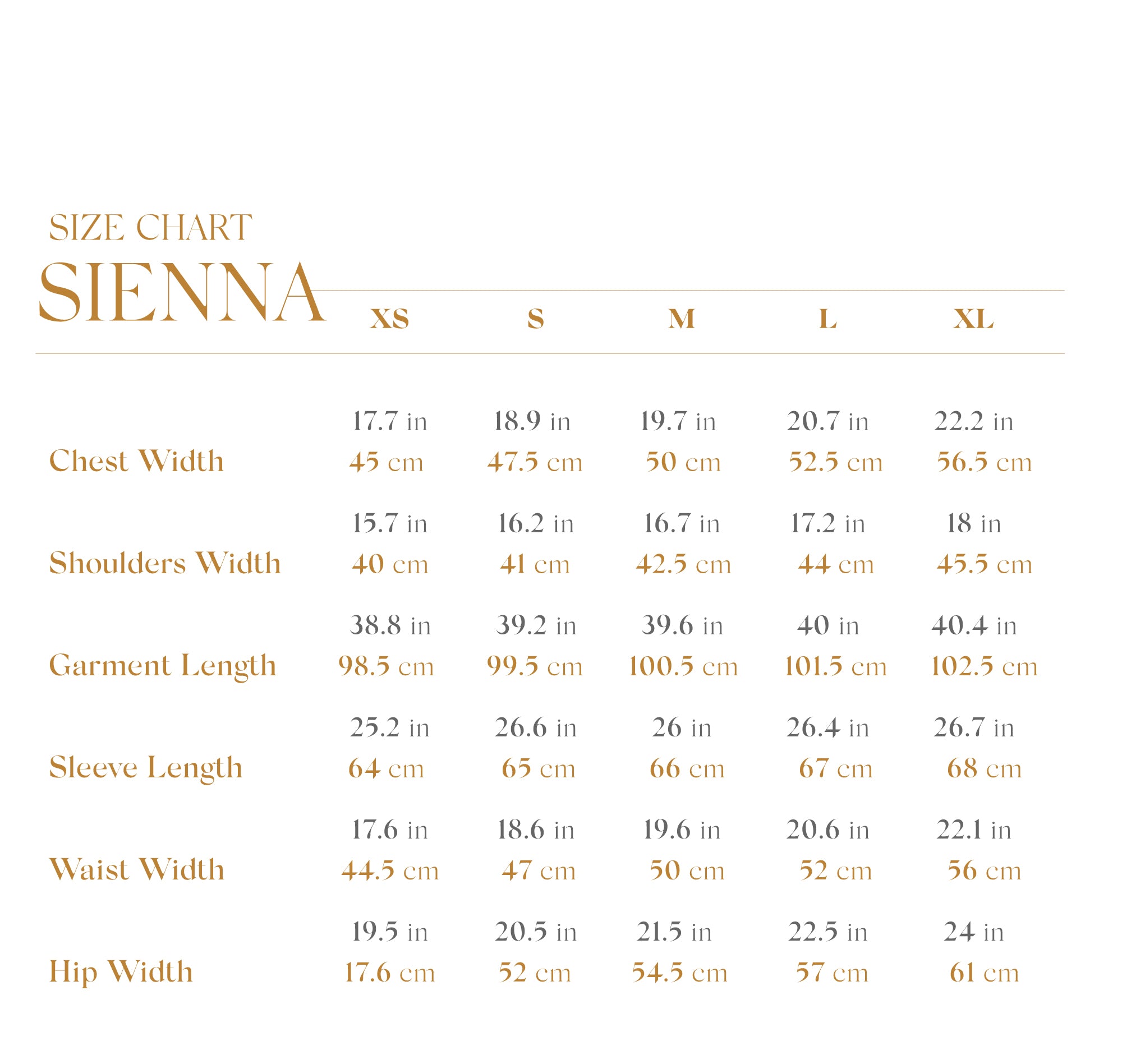 Size Chart for Women Clothing – Hera Store Canada