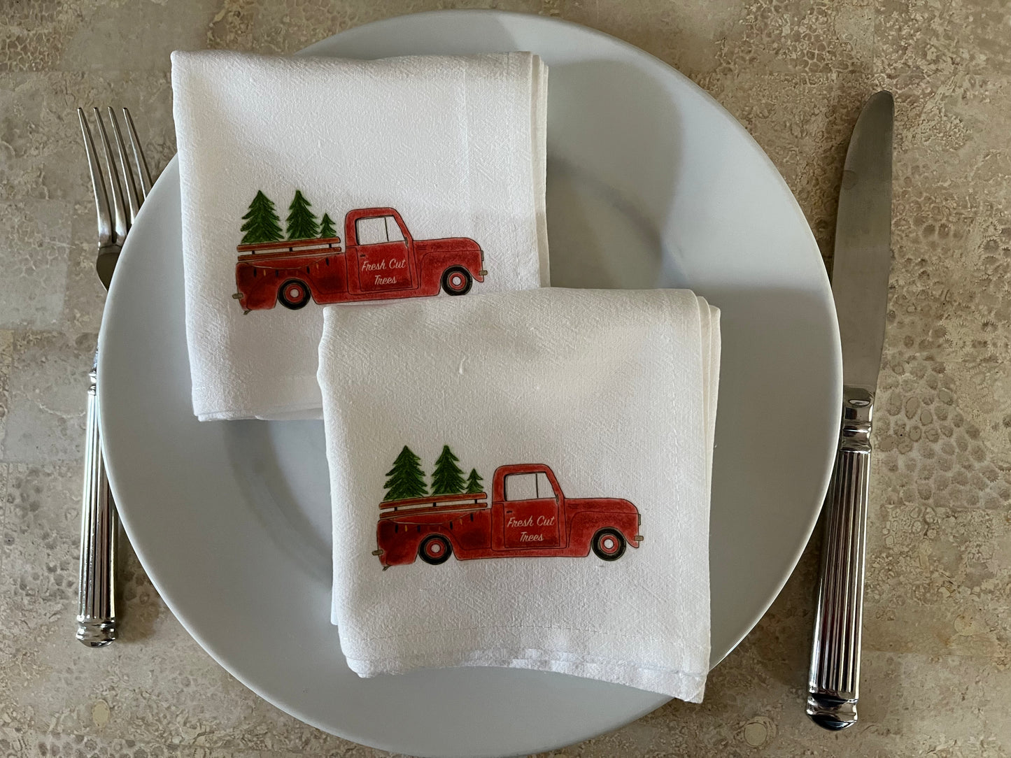 Christmas Tree Farm Truck Cotton Napkin Set
