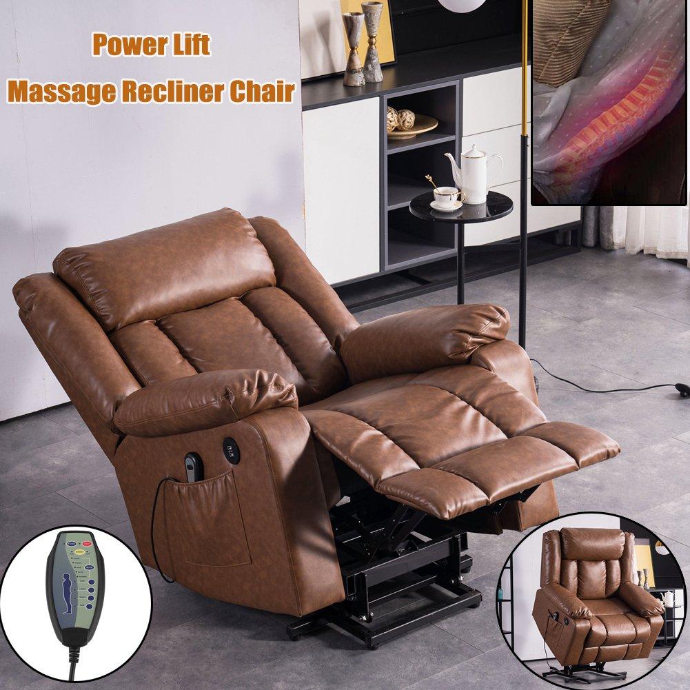 Zero Gravity Brown Oversized Leather Electric Power Lift Massage Recli Relaxing Recliners