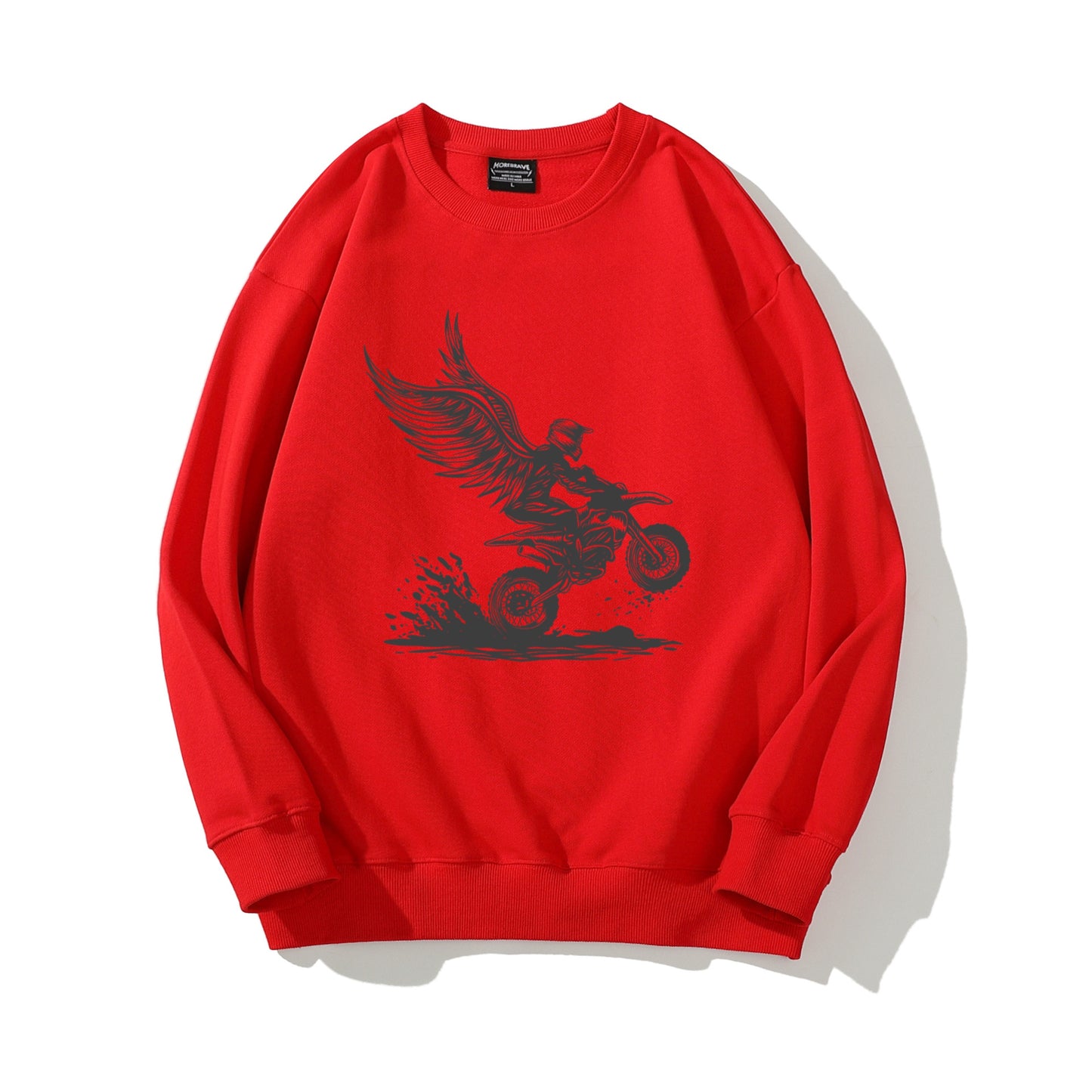 Motorcycle and Wing Crewneck Sweatshirt Men Cotton Outdoor Sweater