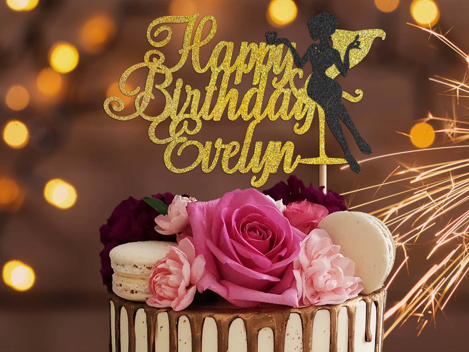 Elegant Lady Happy Birthday Glitter Cake Topper – PGFactory.ie
