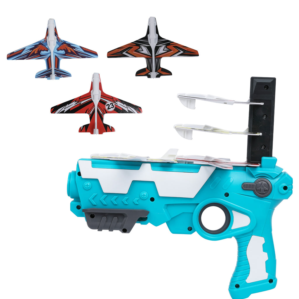 Blue SHcxSHor Catapult Plane Toy One-Click Ejection Model Foam Airplane with 4Pcs Glider Airplane Launcher Outdoor for Gift