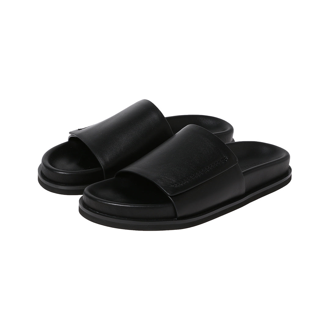 シルバー金具 【todayful】Leather Slide Sandals／Black 37 | www