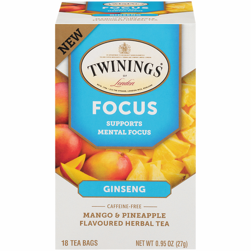 Load image into Gallery viewer, Twinings Ginseng, Mango & Pineapple Herbal Tea - Supports Mental Focus (18 Tea Bags)