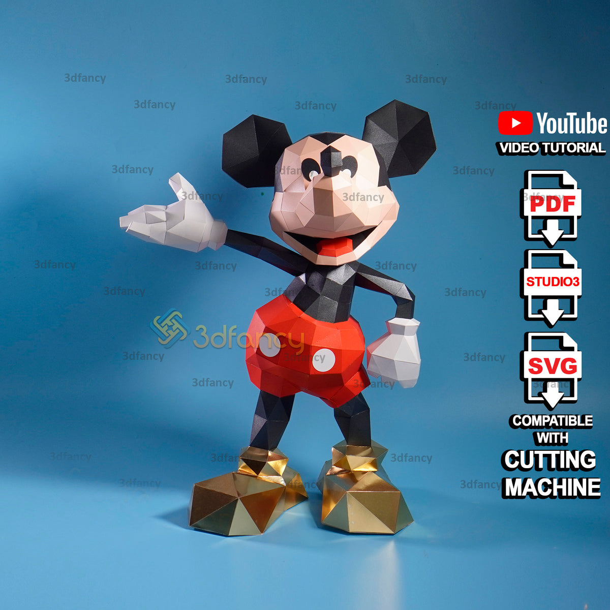 Mickey Mouse Papercraft PDF, SVG Template – 3dfancy