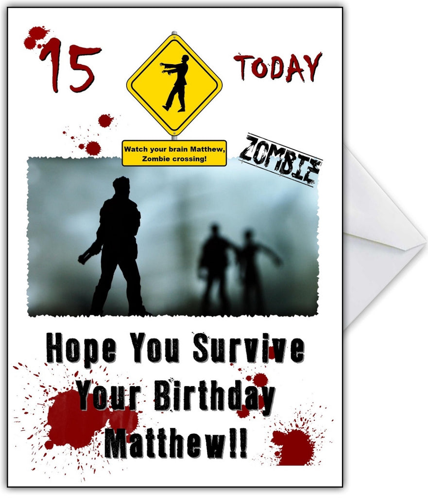 Home > Products > Funny Zombies Birthday Card "Can You Survive the...