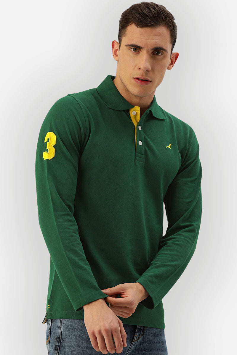 Men's Polo Collar Sleeves T-Shirt - Dark Green American Crew Store