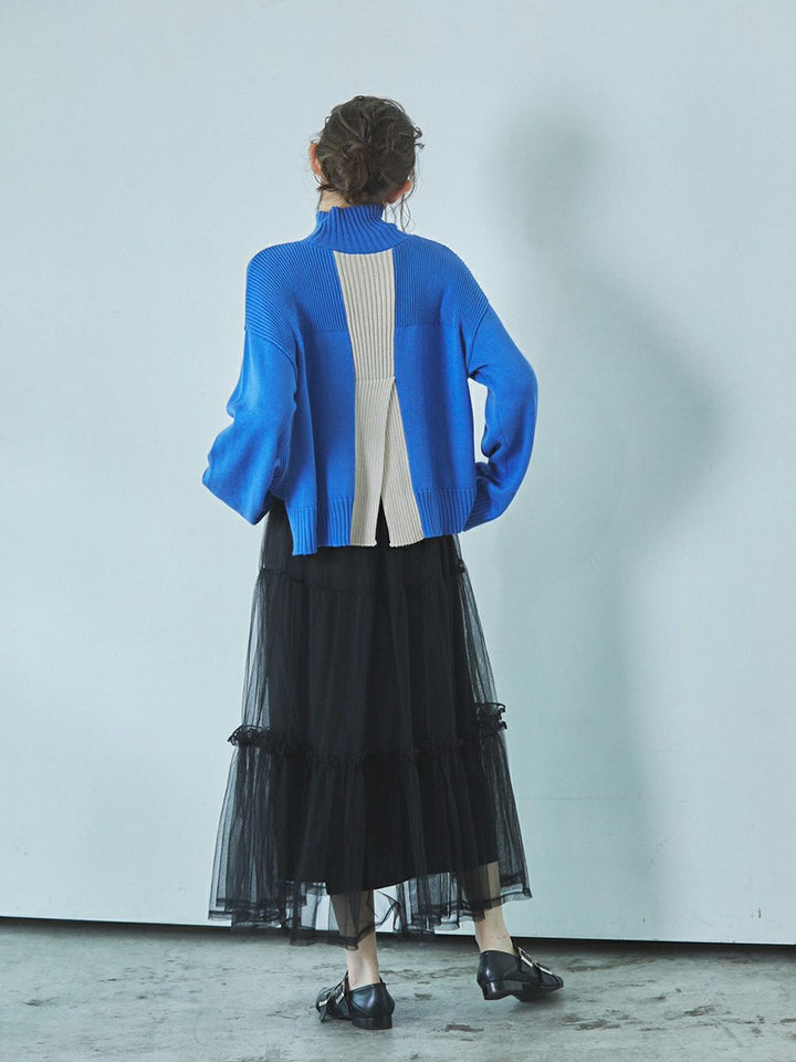 THE BACK SLIT TURTLE KNIT TOPS