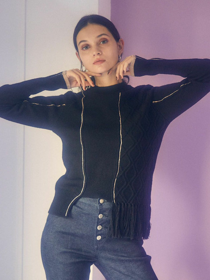 THE ASYMMETRY FRING KNIT TOPS