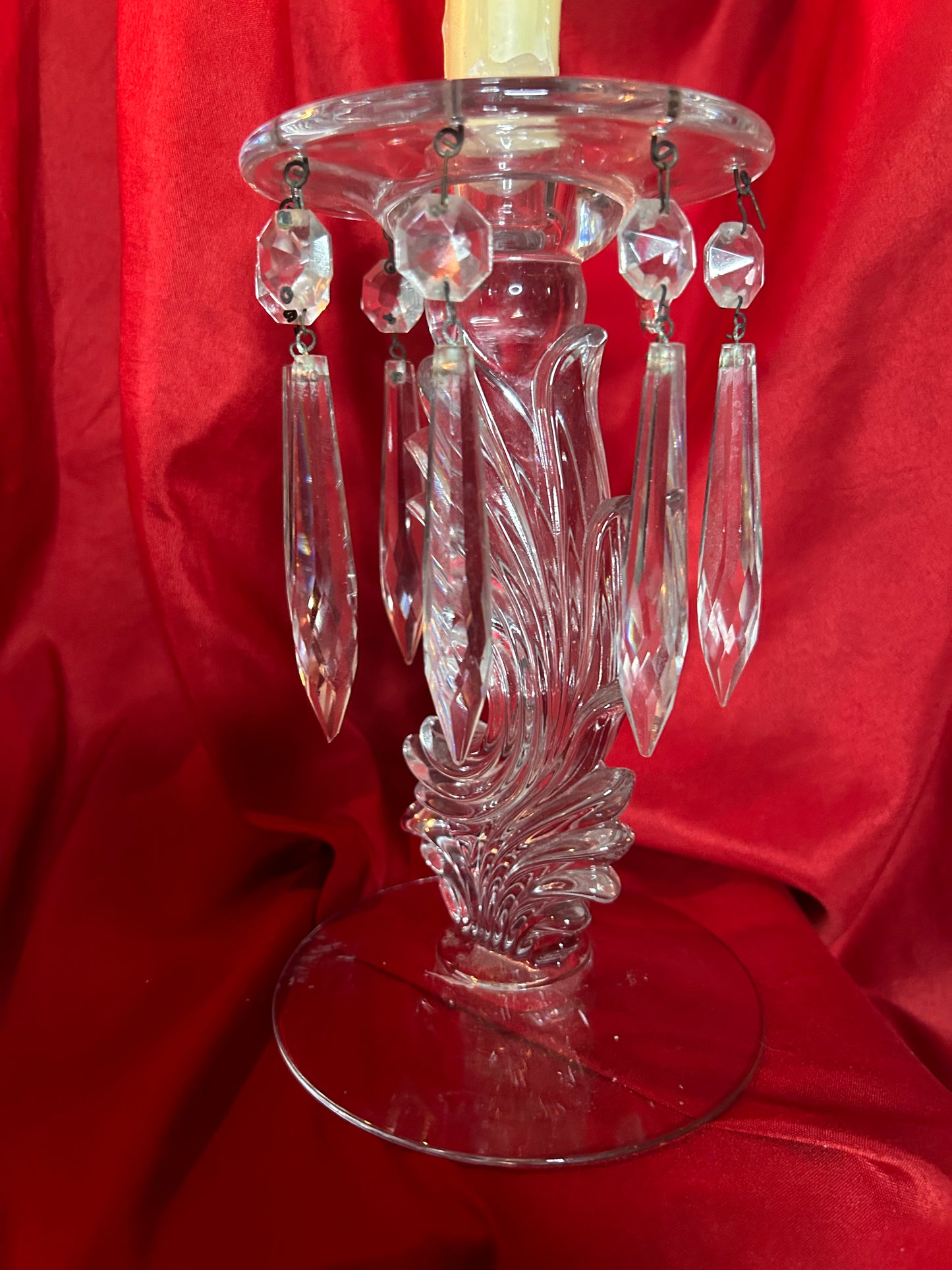 Pair of Glass Crystal Prims Candleholders