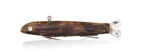 Primitive Fish Decoy with Metal Fins and Tack Eyes