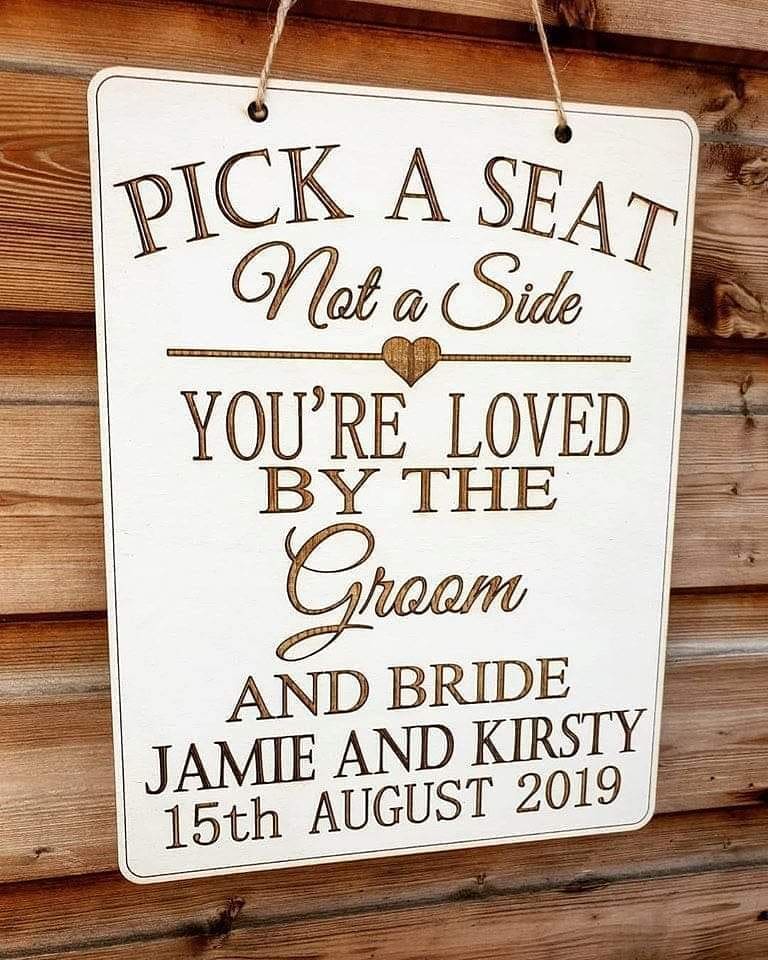 JennyGems Pick a Seat Not a Side You're Loved by the Groom and Bride Wooden  Sign, Wedding Signs, Wedding Decor, Made in USA