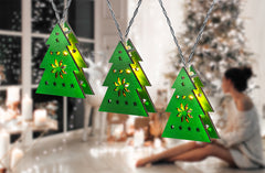 10 LED Green Wooden Christmas Trees