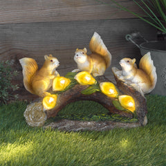 Outdoor Resin Solar Squirrels On Log